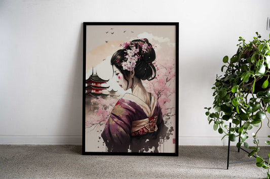 Geisha Cherry Blossom Asian Style Poster | Wall Art for Home & Office | High-Quality Print - High-Quality Visual Display