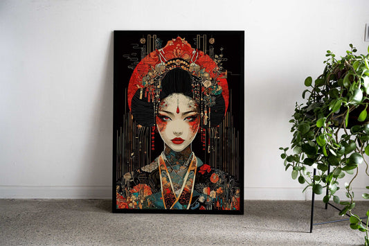 Geisha Digital Art Asian Style Poster | Wall Art for Home & Office | High-Quality Print - High-Quality Visual Display