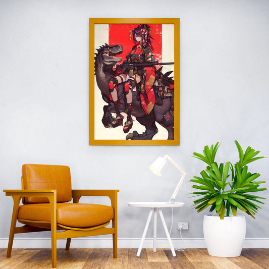 Geisha Dinosaur Guardian Asian Style Poster | Wall Art for Home & Office | High-Quality Print - High-Quality Visual Display