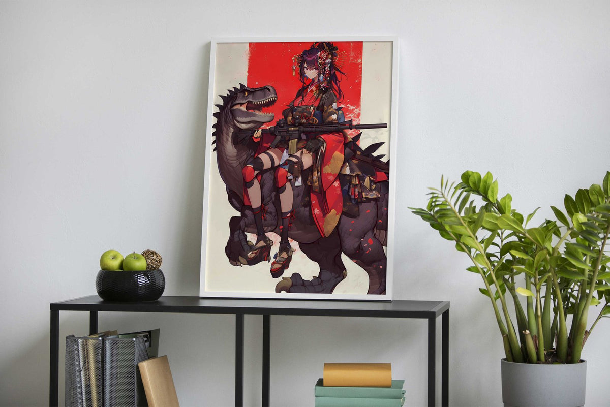 Geisha Dinosaur Guardian Asian Style Poster | Wall Art for Home & Office | High-Quality Print - High-Quality Visual Display