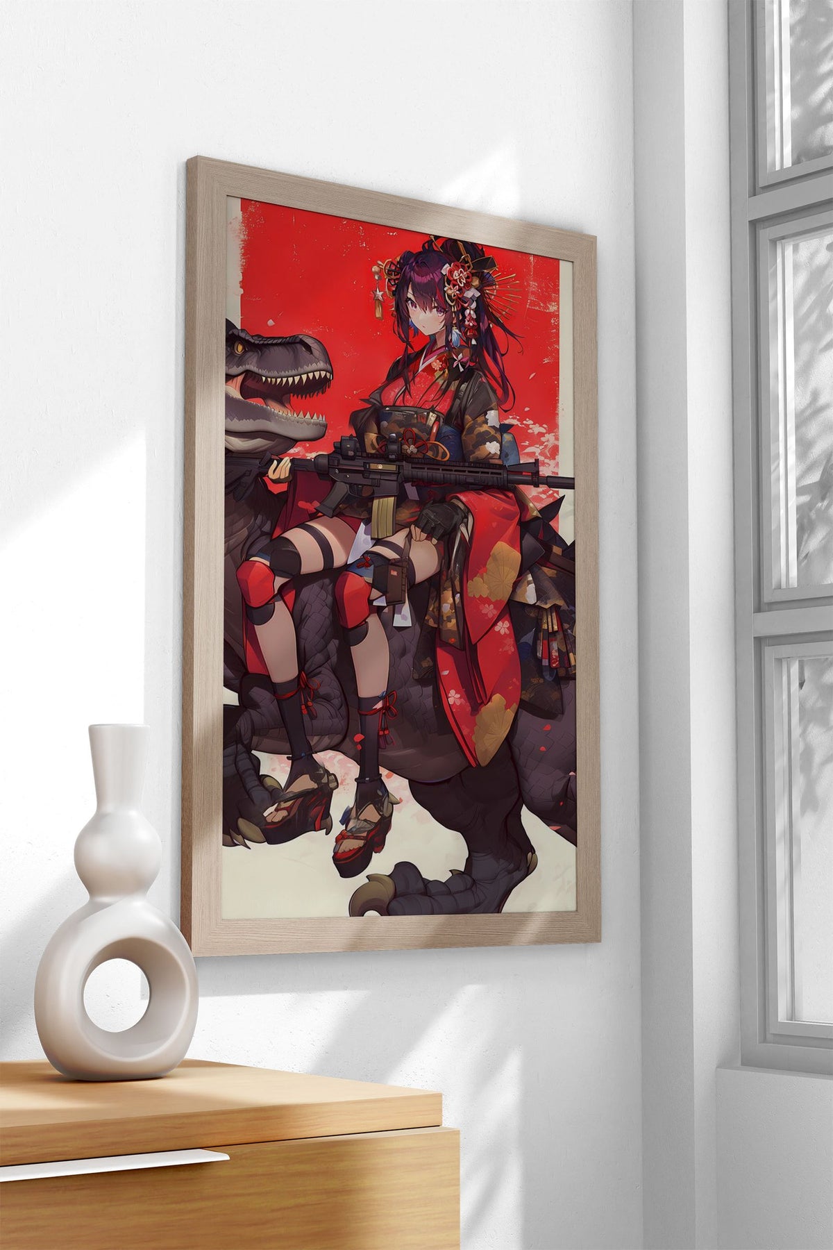 Geisha Dinosaur Guardian Asian Style Poster | Wall Art for Home & Office | High-Quality Print - High-Quality Visual Display