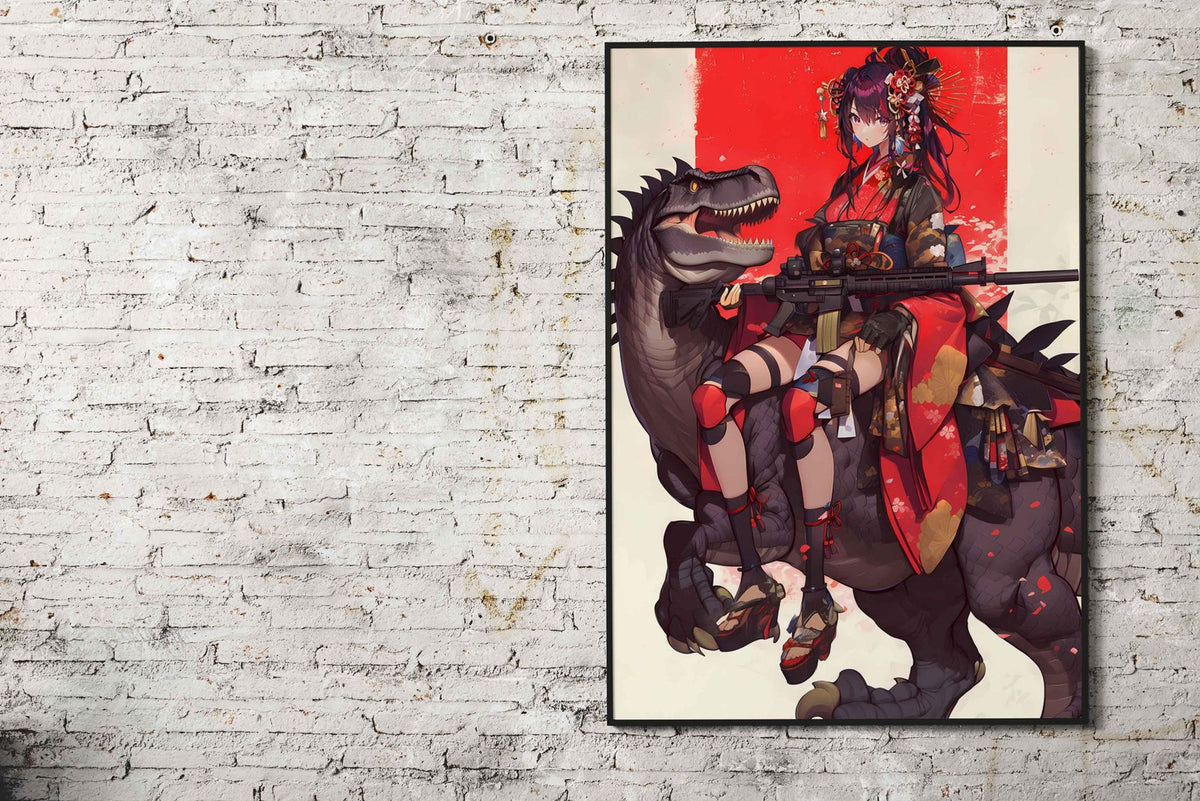 Geisha Dinosaur Guardian Asian Style Poster | Wall Art for Home & Office | High-Quality Print - High-Quality Visual Display