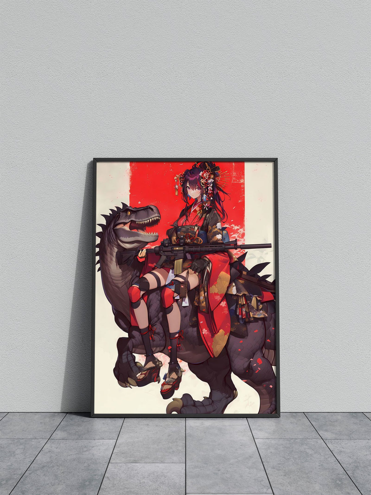 Geisha Dinosaur Guardian Asian Style Poster | Wall Art for Home & Office | High-Quality Print - High-Quality Visual Display