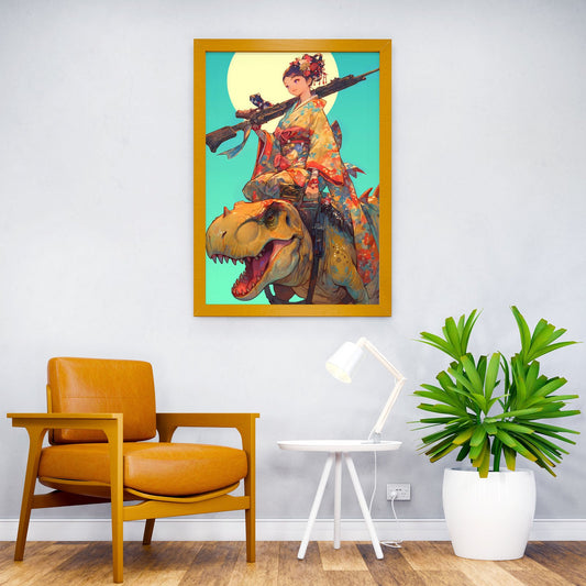 Geisha Dinosaur Hunter Asian Style Poster | Wall Art for Home & Office | High-Quality Print - High-Quality Visual Display