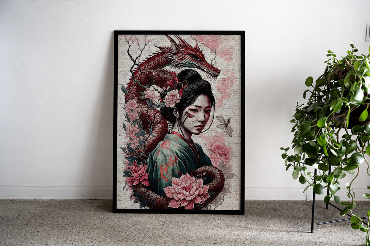 Geisha Dragon 1 Asian Style Poster | Wall Art for Home & Office | High-Quality Print - High-Quality Visual Display