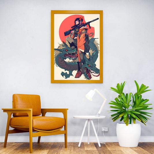 Geisha Dragon Hunter Asian Style Poster | Wall Art for Home & Office | High-Quality Print - High-Quality Visual Display