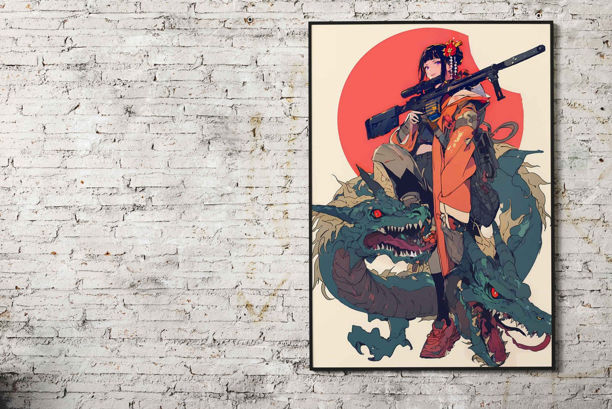 Geisha Dragon Hunter Asian Style Poster | Wall Art for Home & Office | High-Quality Print - High-Quality Visual Display