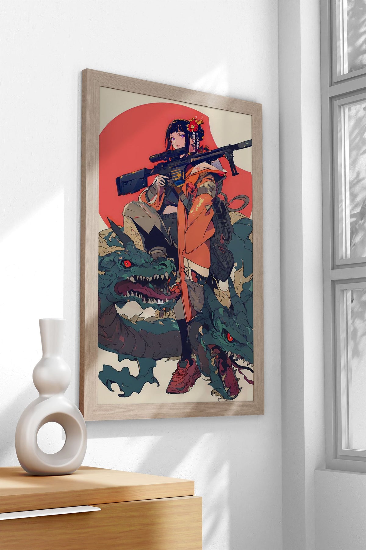 Geisha Dragon Hunter Asian Style Poster | Wall Art for Home & Office | High-Quality Print - High-Quality Visual Display