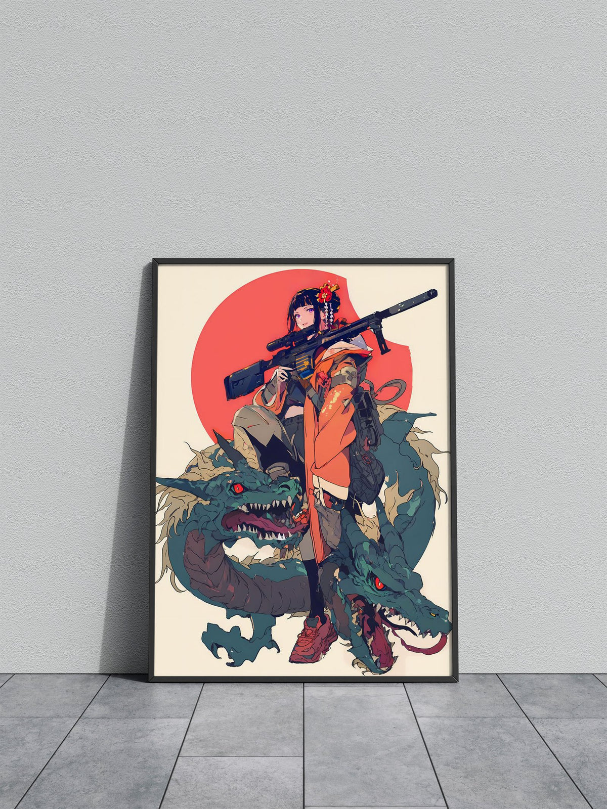 Geisha Dragon Hunter Asian Style Poster | Wall Art for Home & Office | High-Quality Print - High-Quality Visual Display