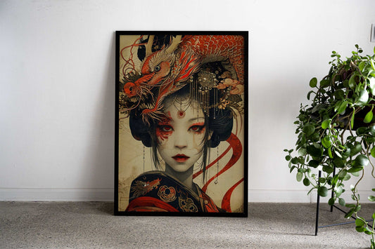Geisha Dragon Japan Asian Style Poster | Wall Art for Home & Office | High-Quality Print - High-Quality Visual Display