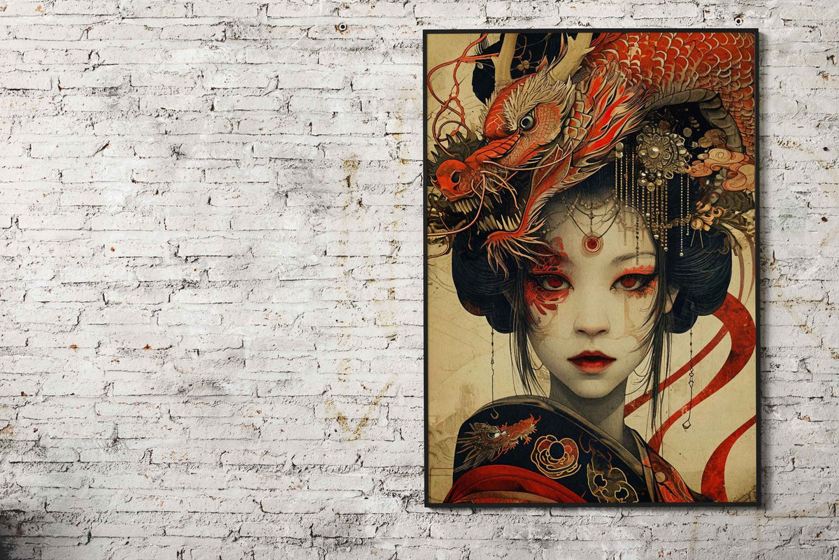 Geisha Dragon Japan Asian Style Poster | Wall Art for Home & Office | High-Quality Print - High-Quality Visual Display