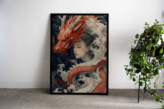 Geisha Dragon Japanese Asian Style Poster | Wall Art for Home & Office | High-Quality Print - High-Quality Visual Display