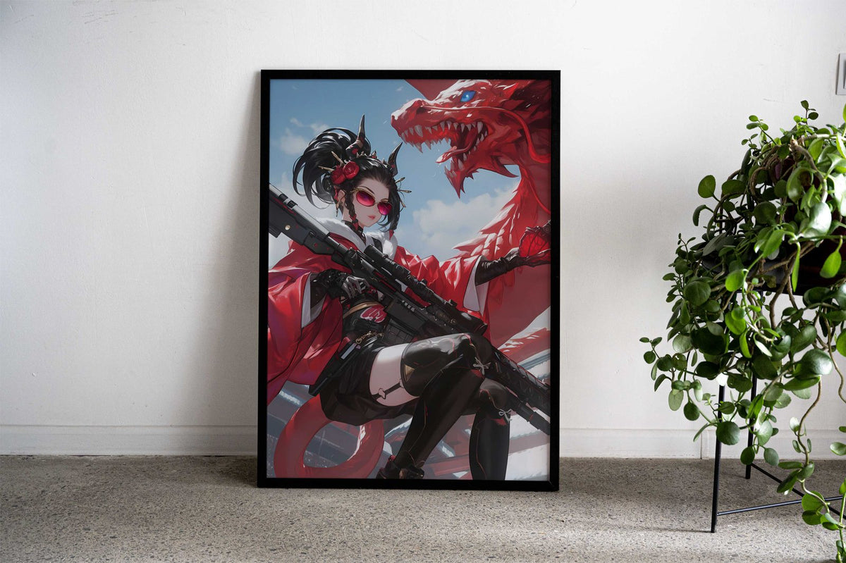 Geisha Dragon Soldier Asian Style Poster | Wall Art for Home & Office | High-Quality Print - High-Quality Visual Display