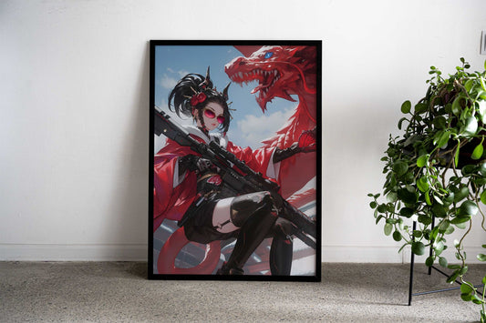 Geisha Dragon Soldier Asian Style Poster | Wall Art for Home & Office | High-Quality Print - High-Quality Visual Display