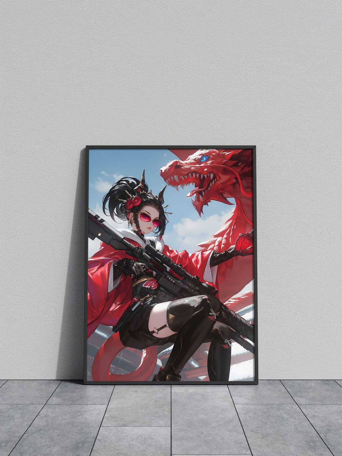 Geisha Dragon Soldier Asian Style Poster | Wall Art for Home & Office | High-Quality Print - High-Quality Visual Display