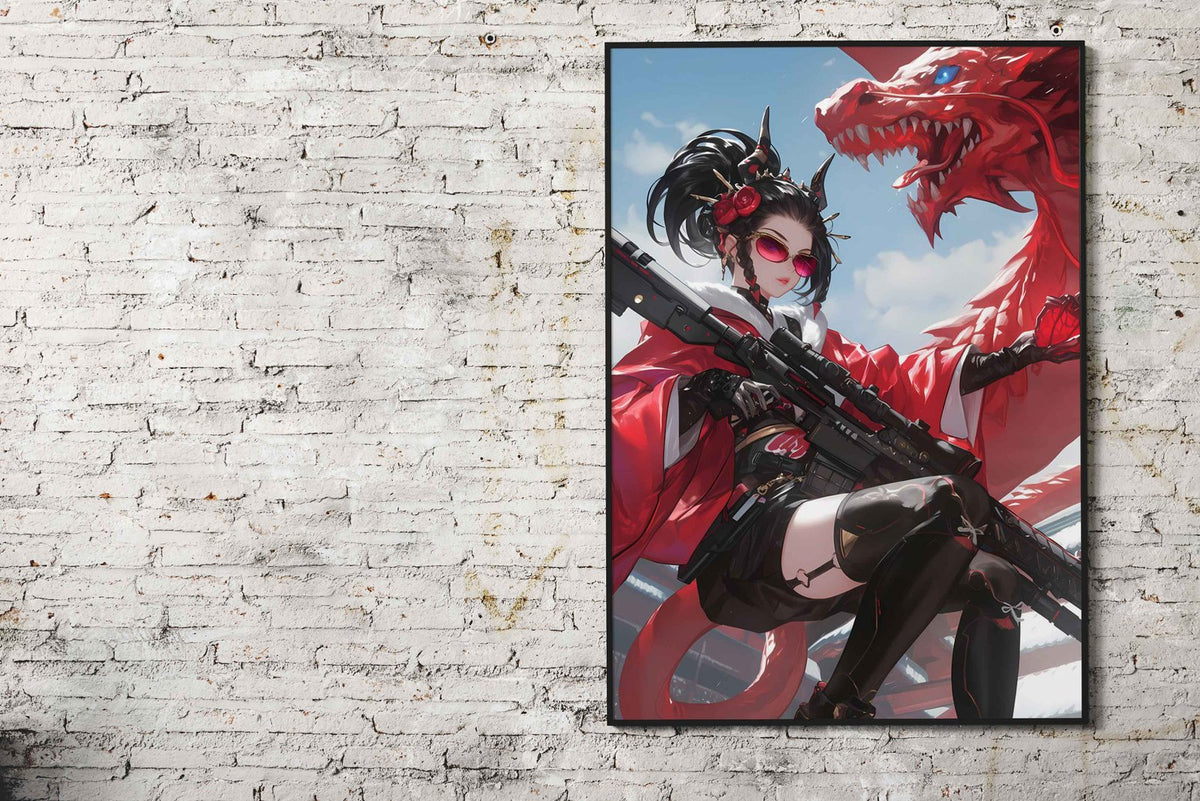 Geisha Dragon Soldier Asian Style Poster | Wall Art for Home & Office | High-Quality Print - High-Quality Visual Display