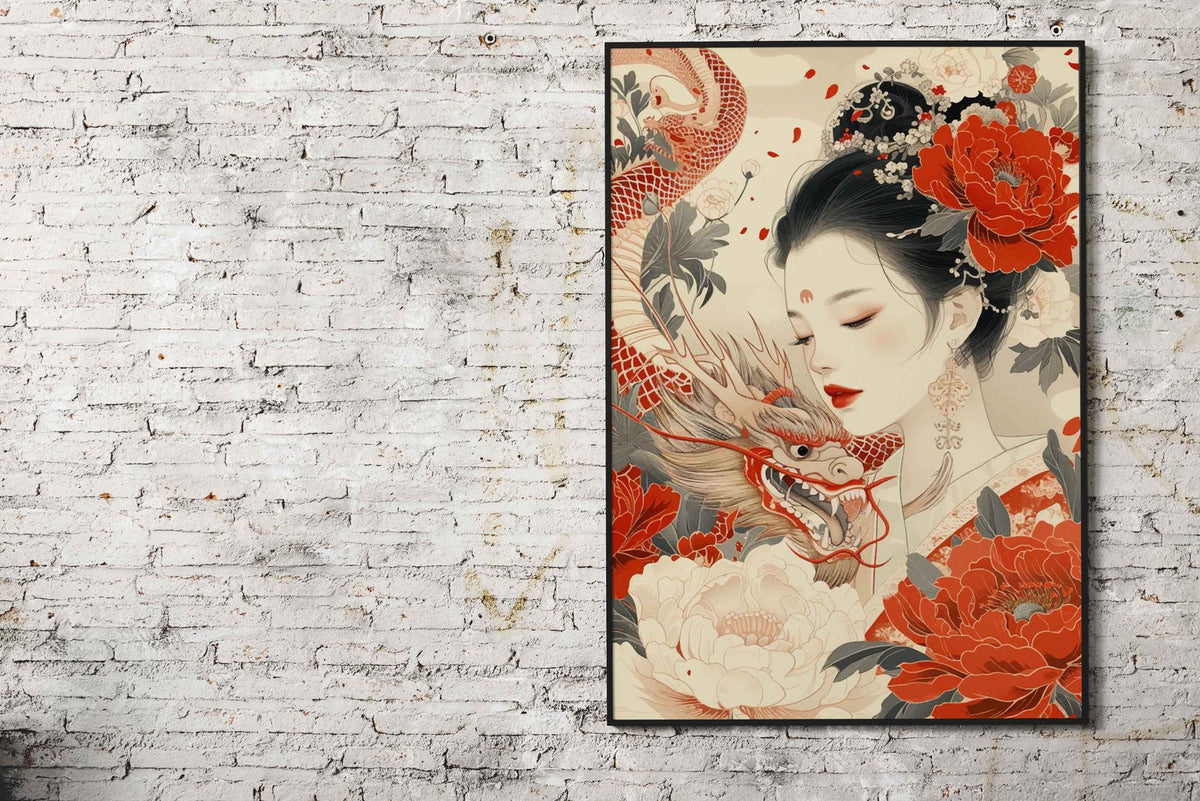 Geisha Dragon Warrior Asian Style Poster | Wall Art for Home & Office | High-Quality Print - High-Quality Visual Display