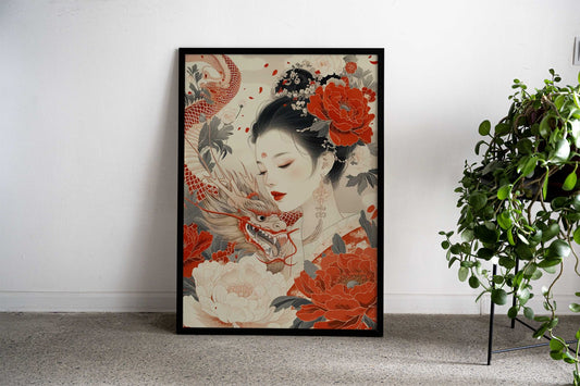 Geisha Dragon Warrior Asian Style Poster | Wall Art for Home & Office | High-Quality Print - High-Quality Visual Display