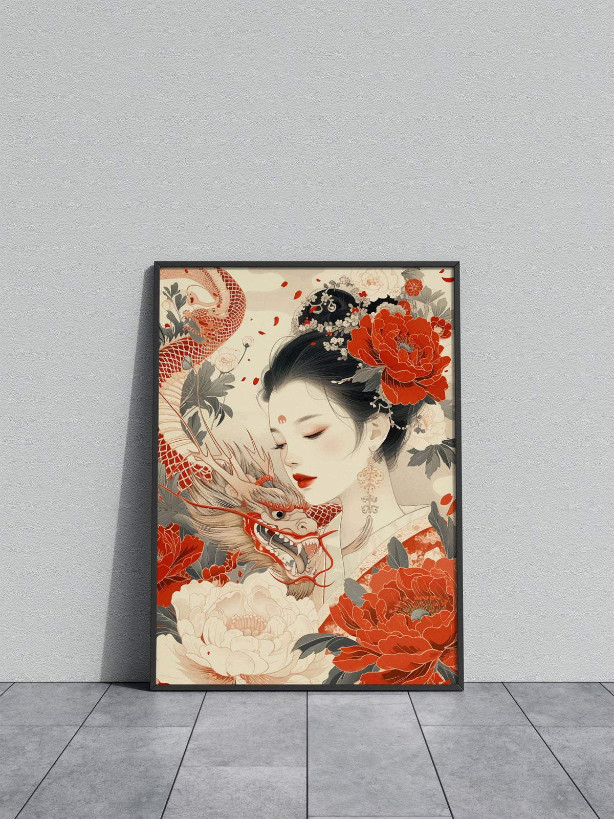 Geisha Dragon Warrior Asian Style Poster | Wall Art for Home & Office | High-Quality Print - High-Quality Visual Display