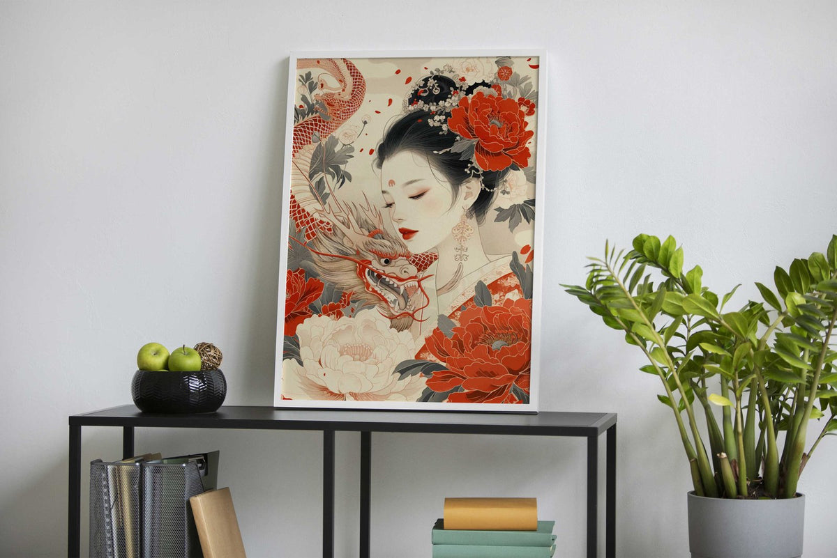 Geisha Dragon Warrior Asian Style Poster | Wall Art for Home & Office | High-Quality Print - High-Quality Visual Display