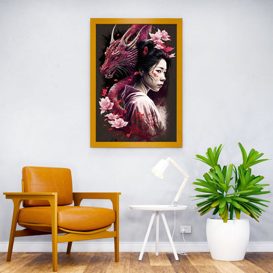 Geisha Dragon Asian Style Poster | Wall Art for Home & Office | High-Quality Print - High-Quality Visual Display