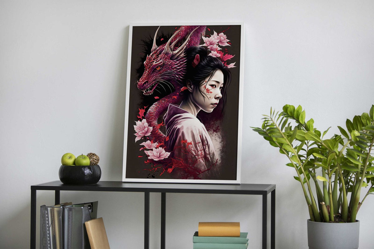 Geisha Dragon Asian Style Poster | Wall Art for Home & Office | High-Quality Print - High-Quality Visual Display