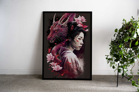 Geisha Dragon Asian Style Poster | Wall Art for Home & Office | High-Quality Print - High-Quality Visual Display