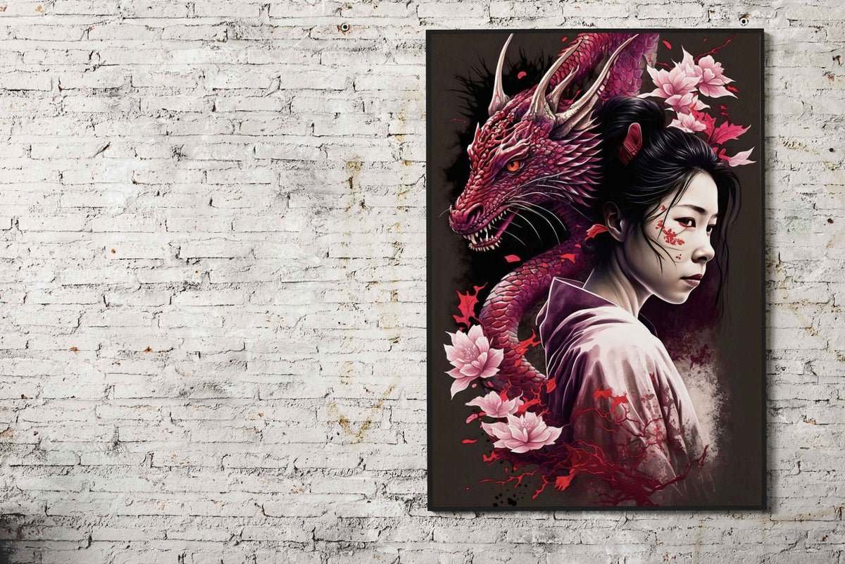 Geisha Dragon Asian Style Poster | Wall Art for Home & Office | High-Quality Print - High-Quality Visual Display