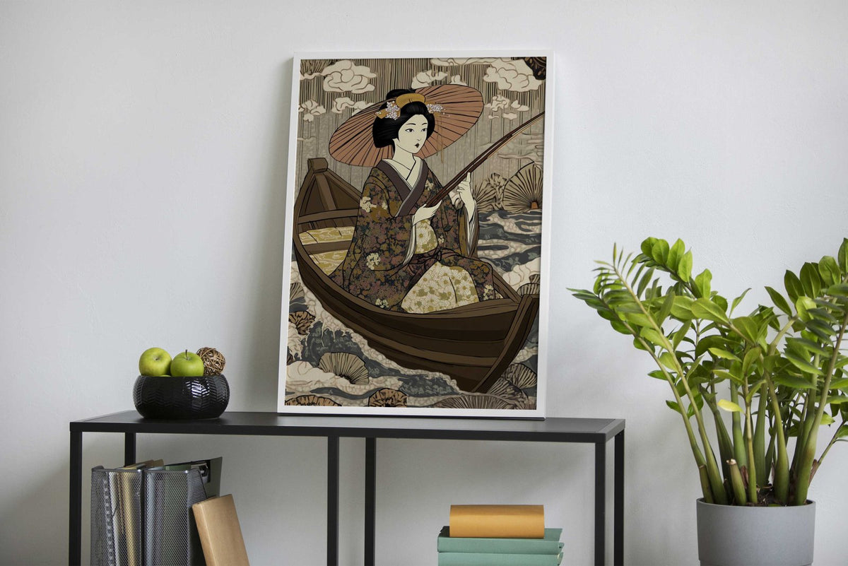 Geisha Fishing Asian Style Poster | Wall Art for Home & Office | High-Quality Print - High-Quality Visual Display