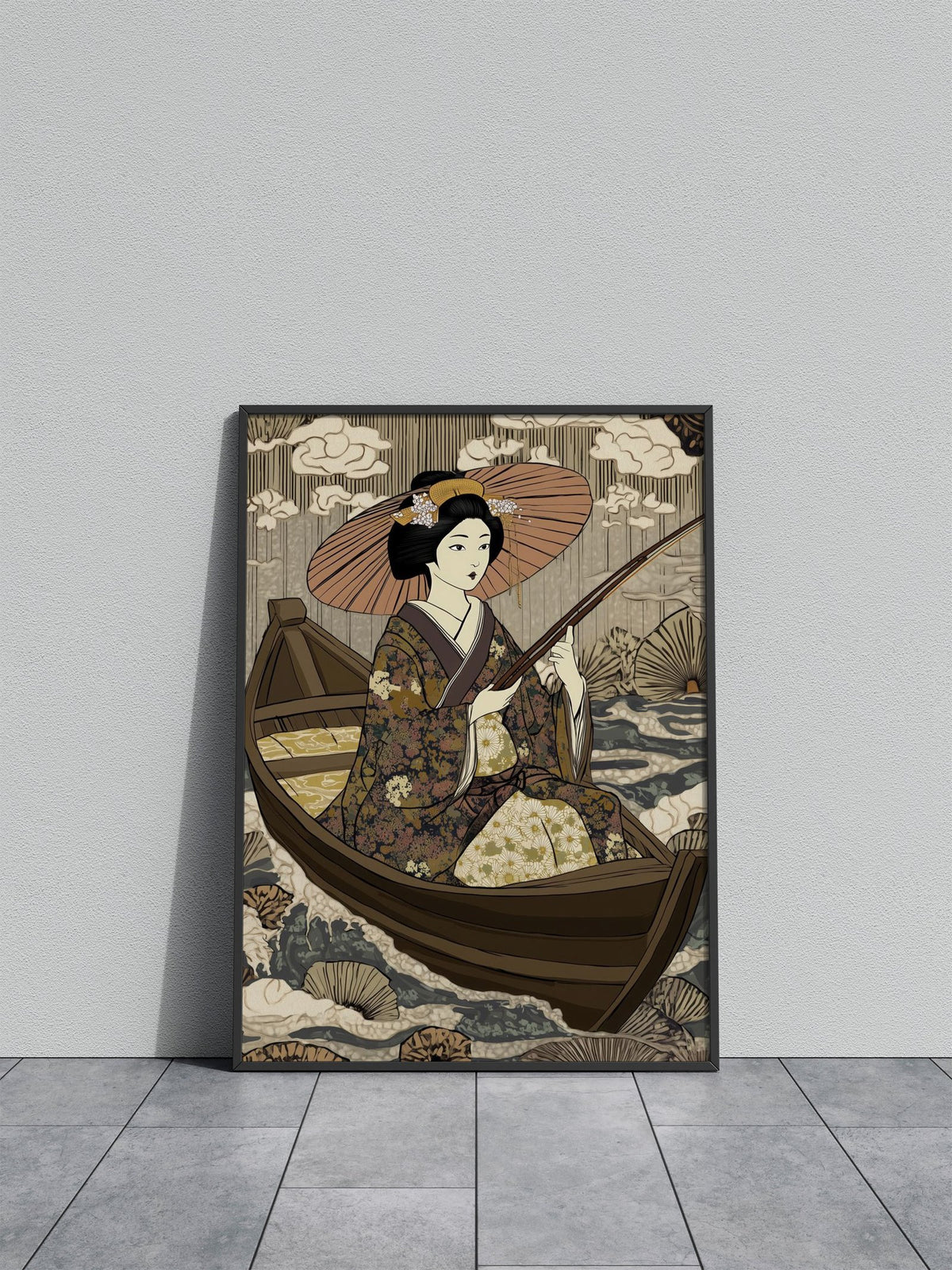 Geisha Fishing Asian Style Poster | Wall Art for Home & Office | High-Quality Print - High-Quality Visual Display