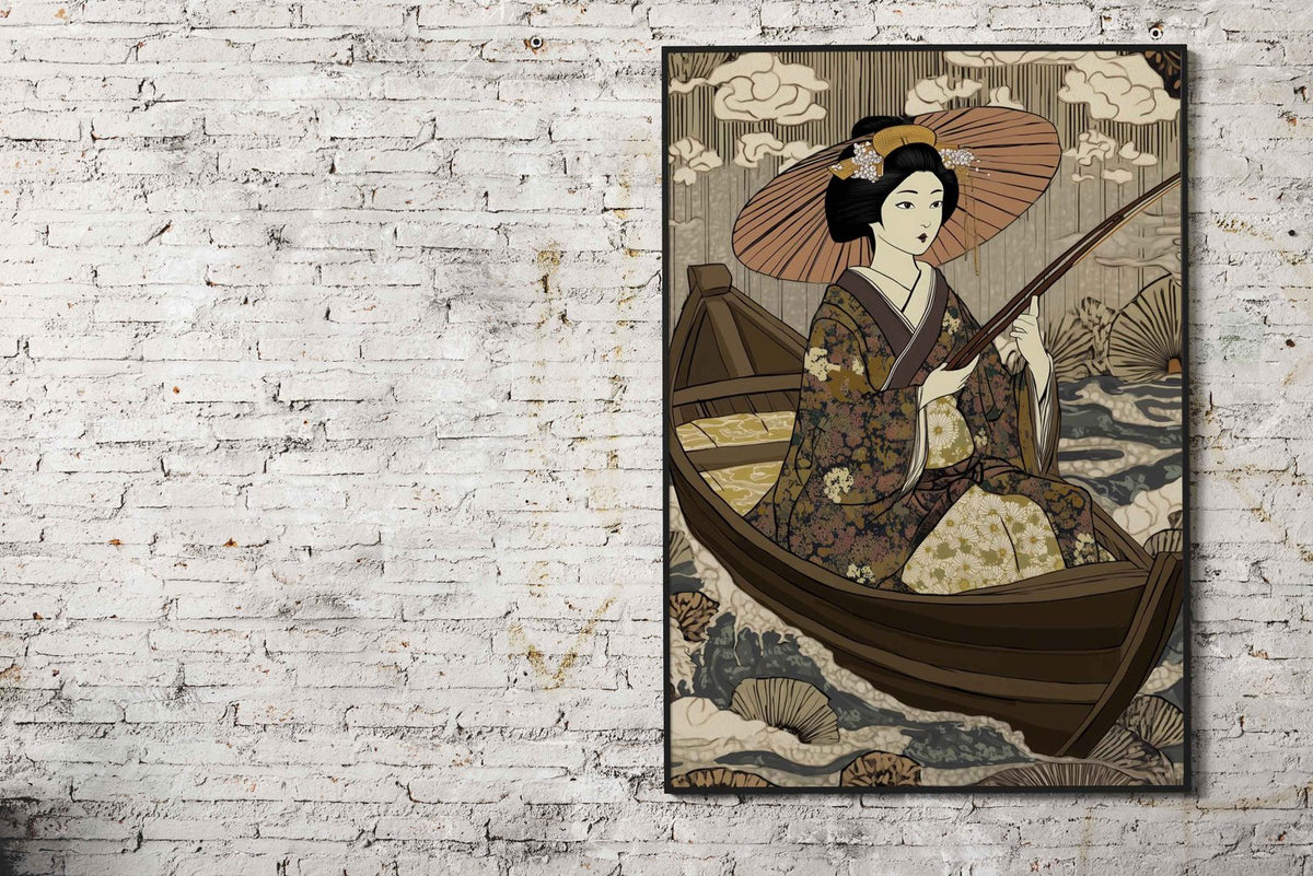 Geisha Fishing Asian Style Poster | Wall Art for Home & Office | High-Quality Print - High-Quality Visual Display