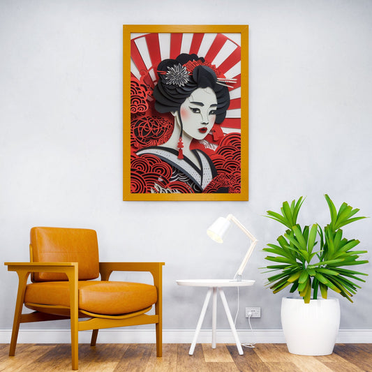 Geisha Flat Paper Craft Asian Style Poster | Wall Art for Home & Office | High-Quality Print - High-Quality Visual Display