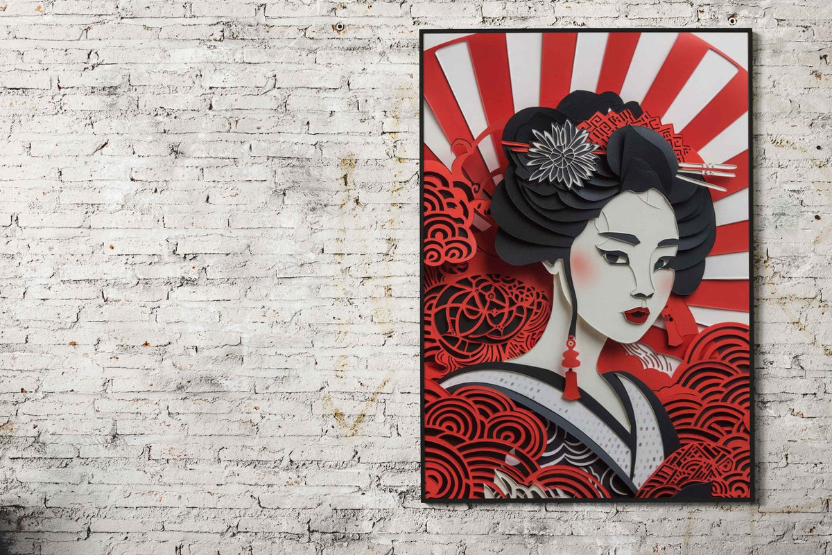 Geisha Flat Paper Craft Asian Style Poster | Wall Art for Home & Office | High-Quality Print - High-Quality Visual Display