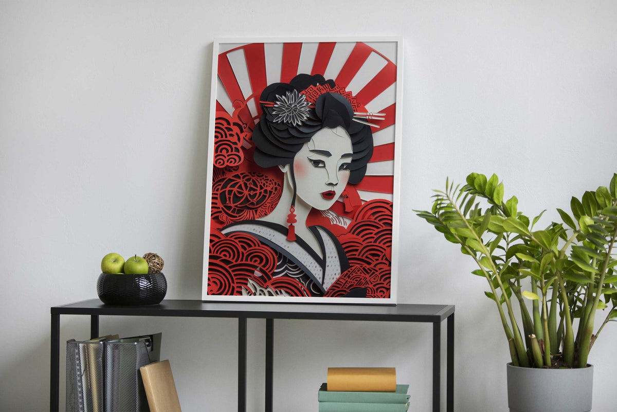 Geisha Flat Paper Craft Asian Style Poster | Wall Art for Home & Office | High-Quality Print - High-Quality Visual Display