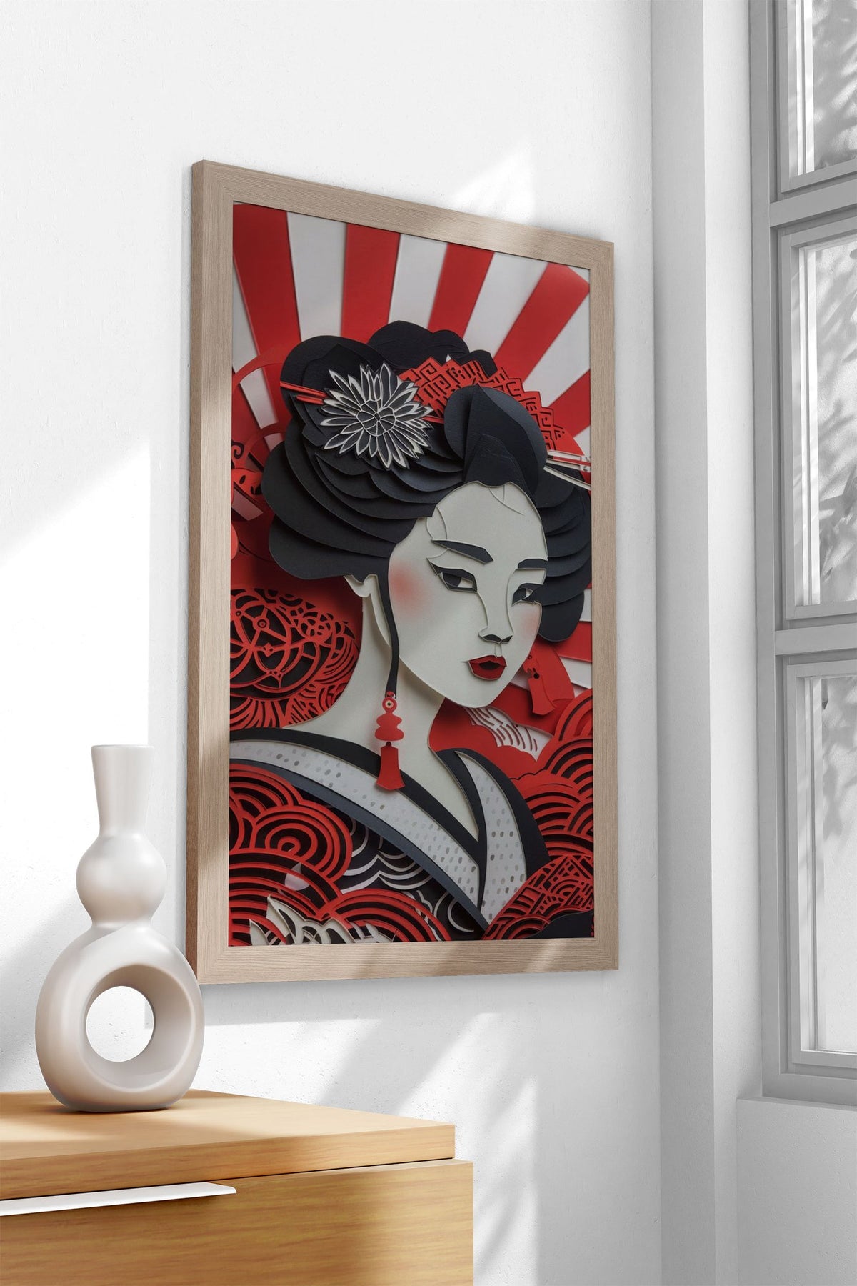 Geisha Flat Paper Craft Asian Style Poster | Wall Art for Home & Office | High-Quality Print - High-Quality Visual Display
