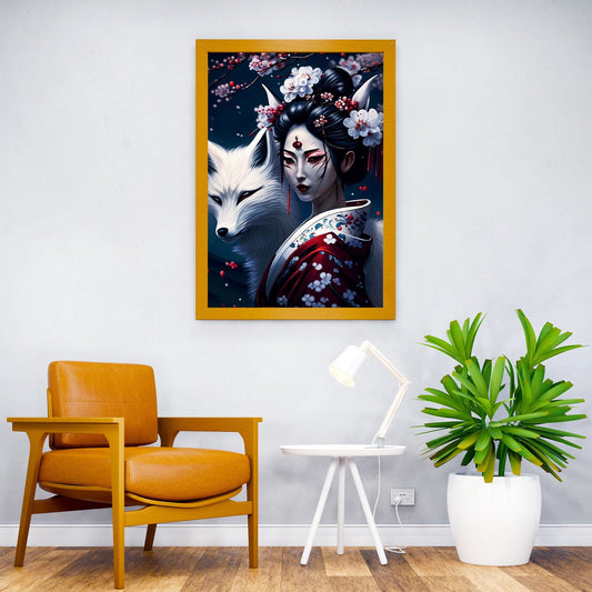 Geisha Fox Cherry Japan Asian Style Poster | Wall Art for Home & Office | High-Quality Print - High-Quality Visual Display