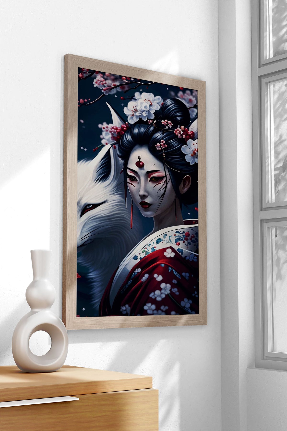 Geisha Fox Cherry Japan Asian Style Poster | Wall Art for Home & Office | High-Quality Print - High-Quality Visual Display