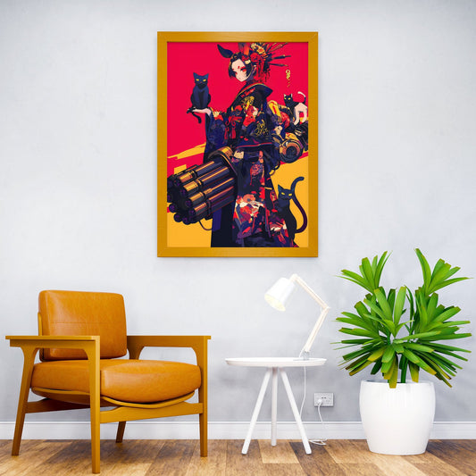 Geisha Gunners Black Cat Asian Style Poster | Wall Art for Home & Office | High-Quality Print - High-Quality Visual Display