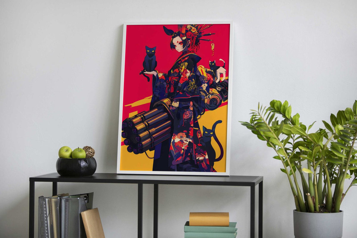Geisha Gunners Black Cat Asian Style Poster | Wall Art for Home & Office | High-Quality Print - High-Quality Visual Display