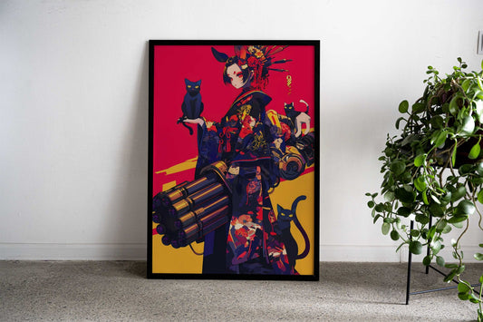 Geisha Gunners Black Cat Asian Style Poster | Wall Art for Home & Office | High-Quality Print - High-Quality Visual Display