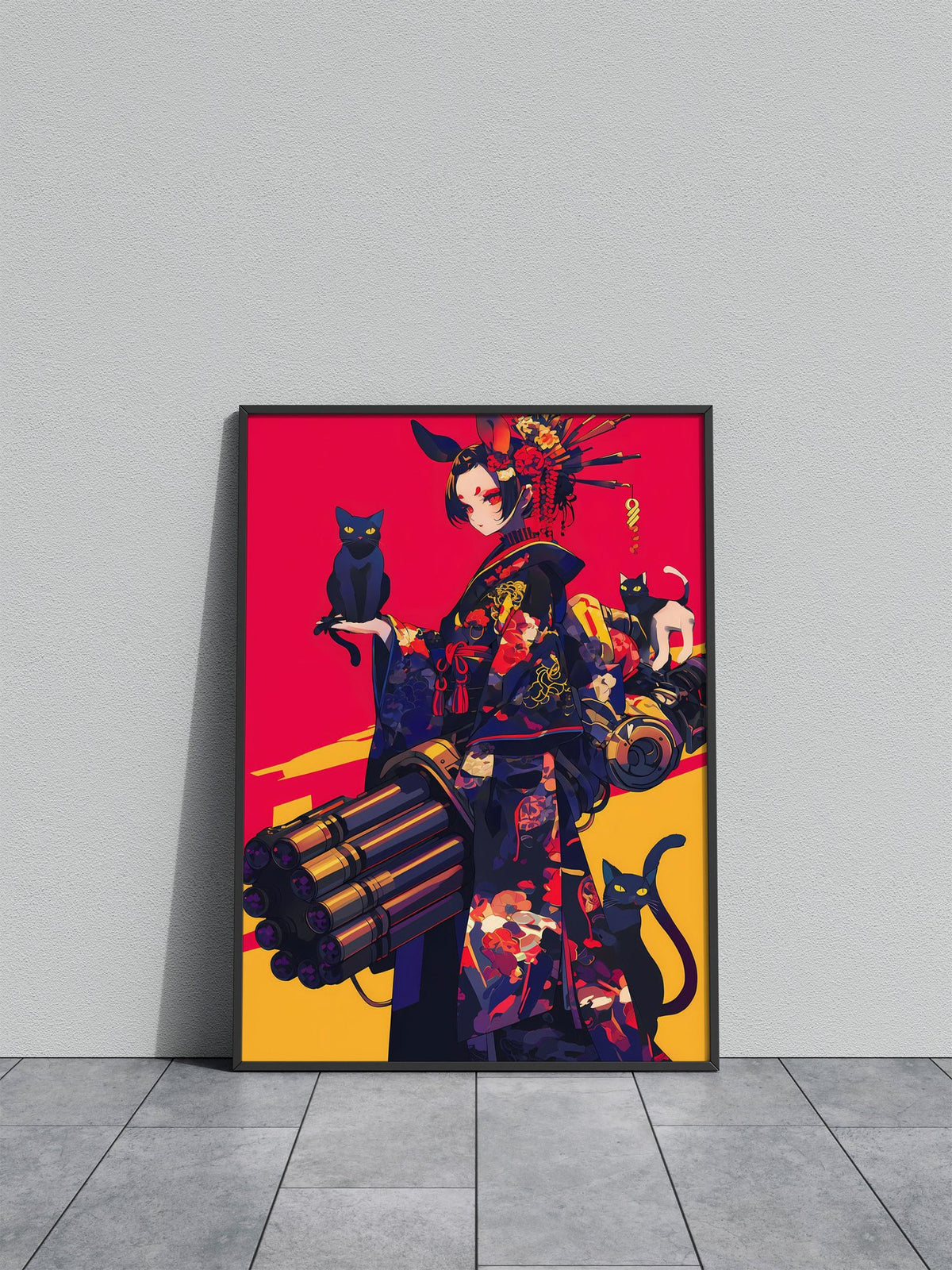 Geisha Gunners Black Cat Asian Style Poster | Wall Art for Home & Office | High-Quality Print - High-Quality Visual Display