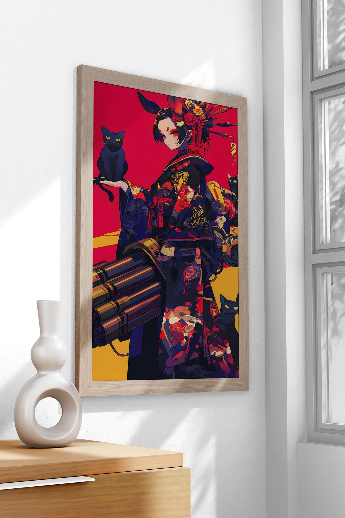 Geisha Gunners Black Cat Asian Style Poster | Wall Art for Home & Office | High-Quality Print - High-Quality Visual Display