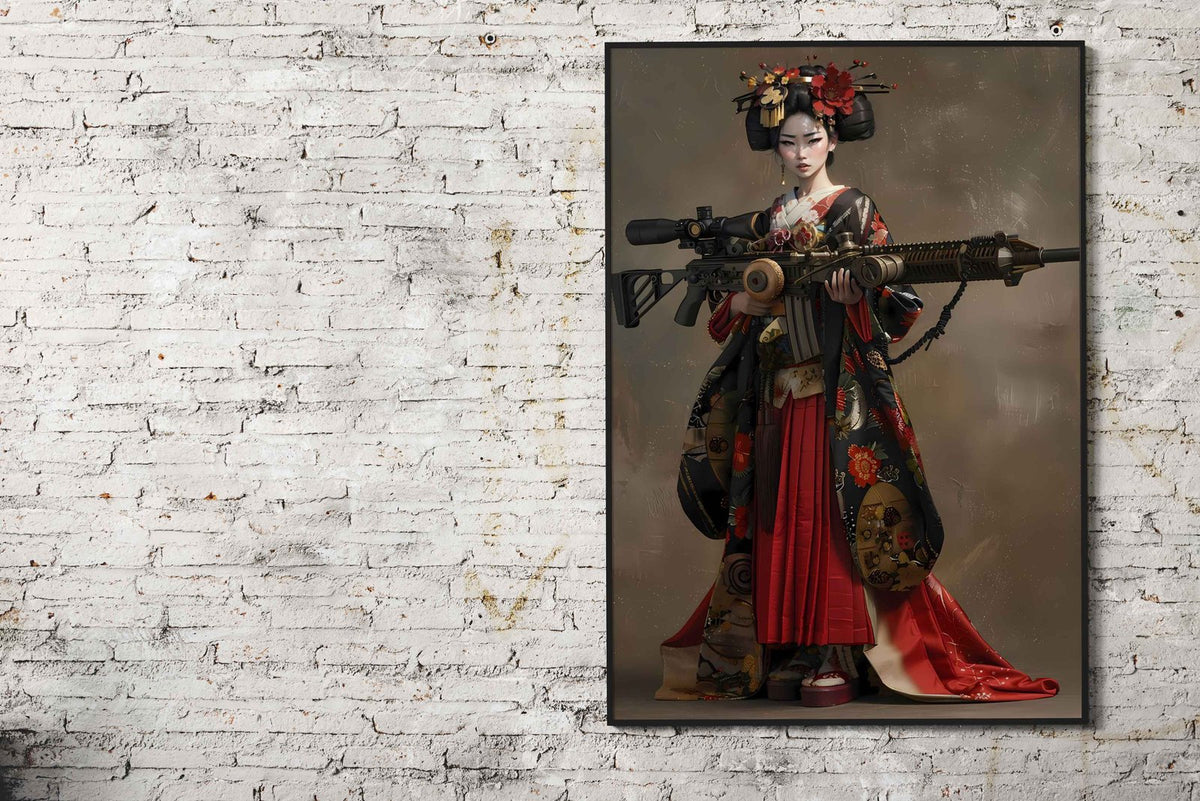 Geisha Holding Giant Gun Asian Style Poster | Wall Art for Home & Office | High-Quality Print - High-Quality Visual Display