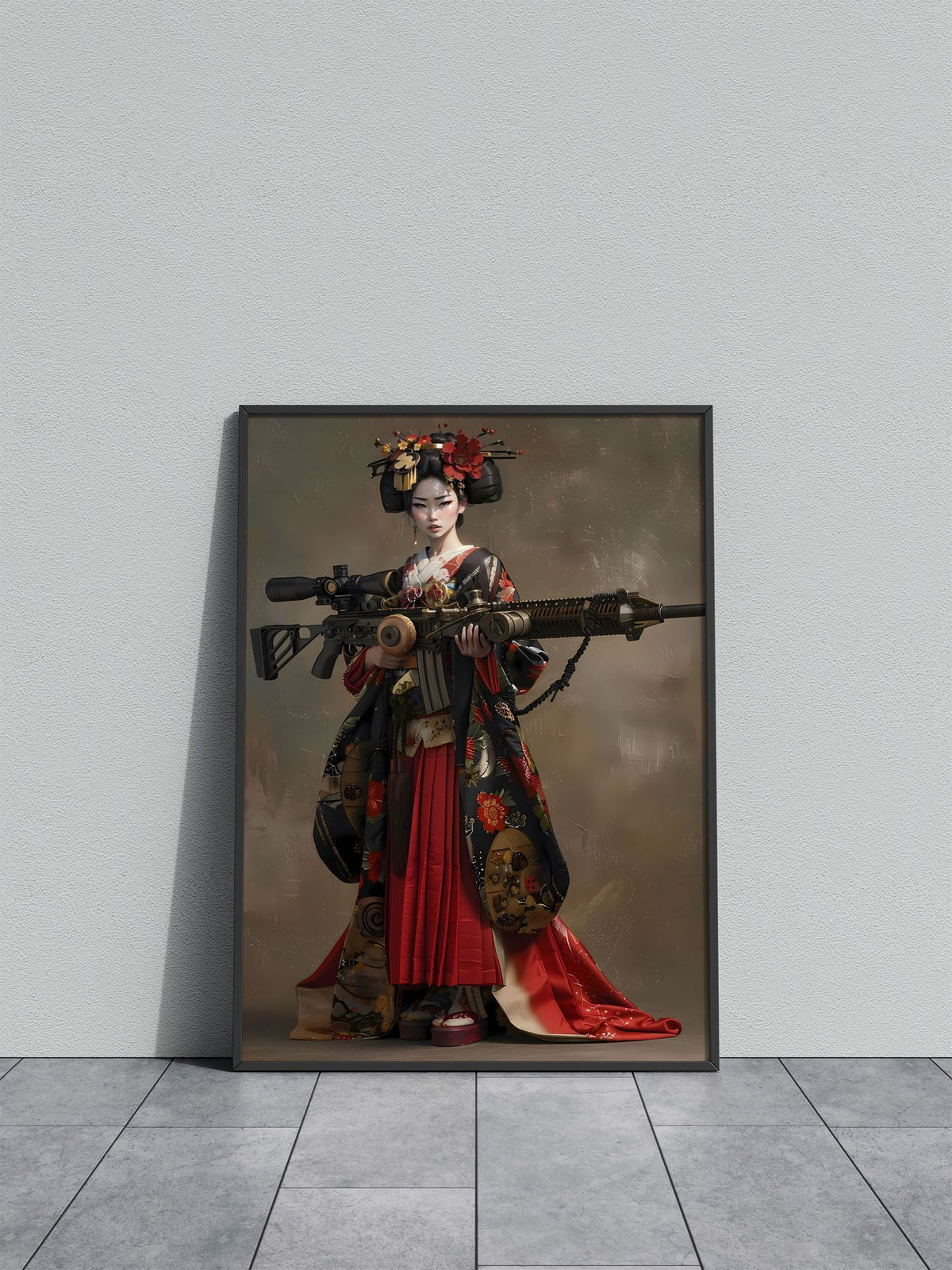 Geisha Holding Giant Gun Asian Style Poster | Wall Art for Home & Office | High-Quality Print - High-Quality Visual Display