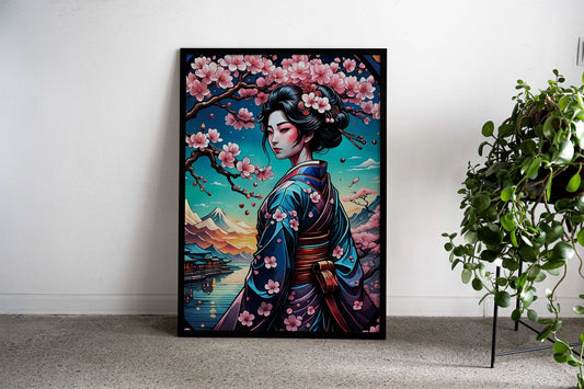Geisha Japan Cherry Blosso Asian Style Poster | Wall Art for Home & Office | High-Quality Print - High-Quality Visual Display