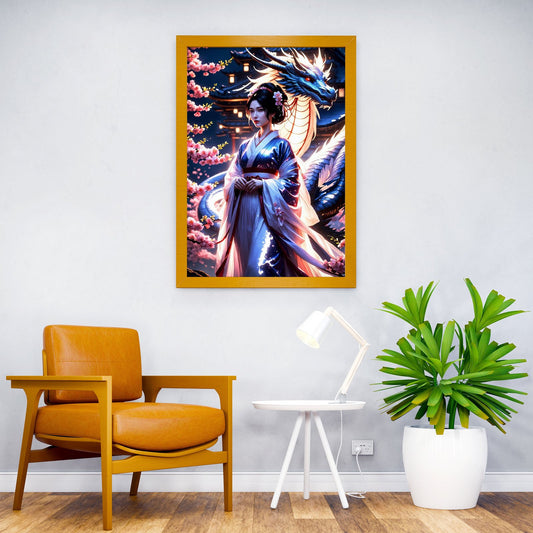 Geisha Japan Dragon Cherry Asian Style Poster | Wall Art for Home & Office | High-Quality Print - High-Quality Visual Display