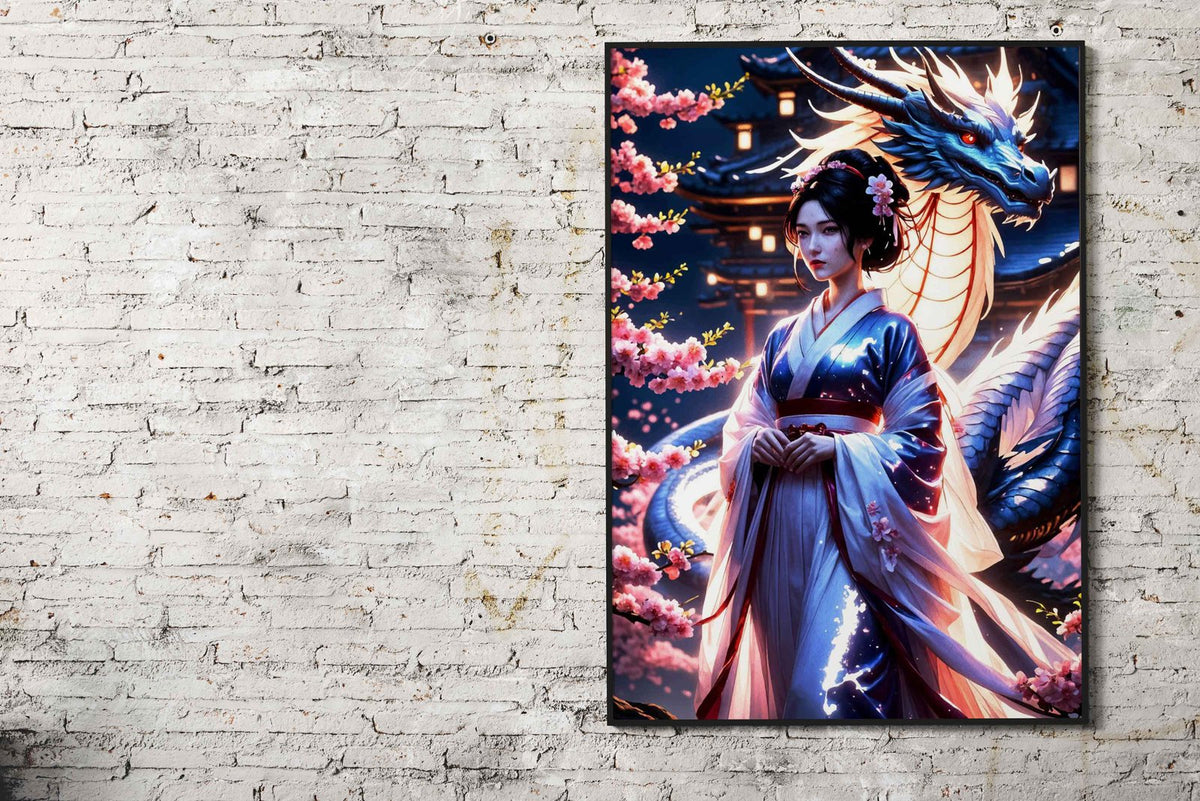 Geisha Japan Dragon Cherry Asian Style Poster | Wall Art for Home & Office | High-Quality Print - High-Quality Visual Display