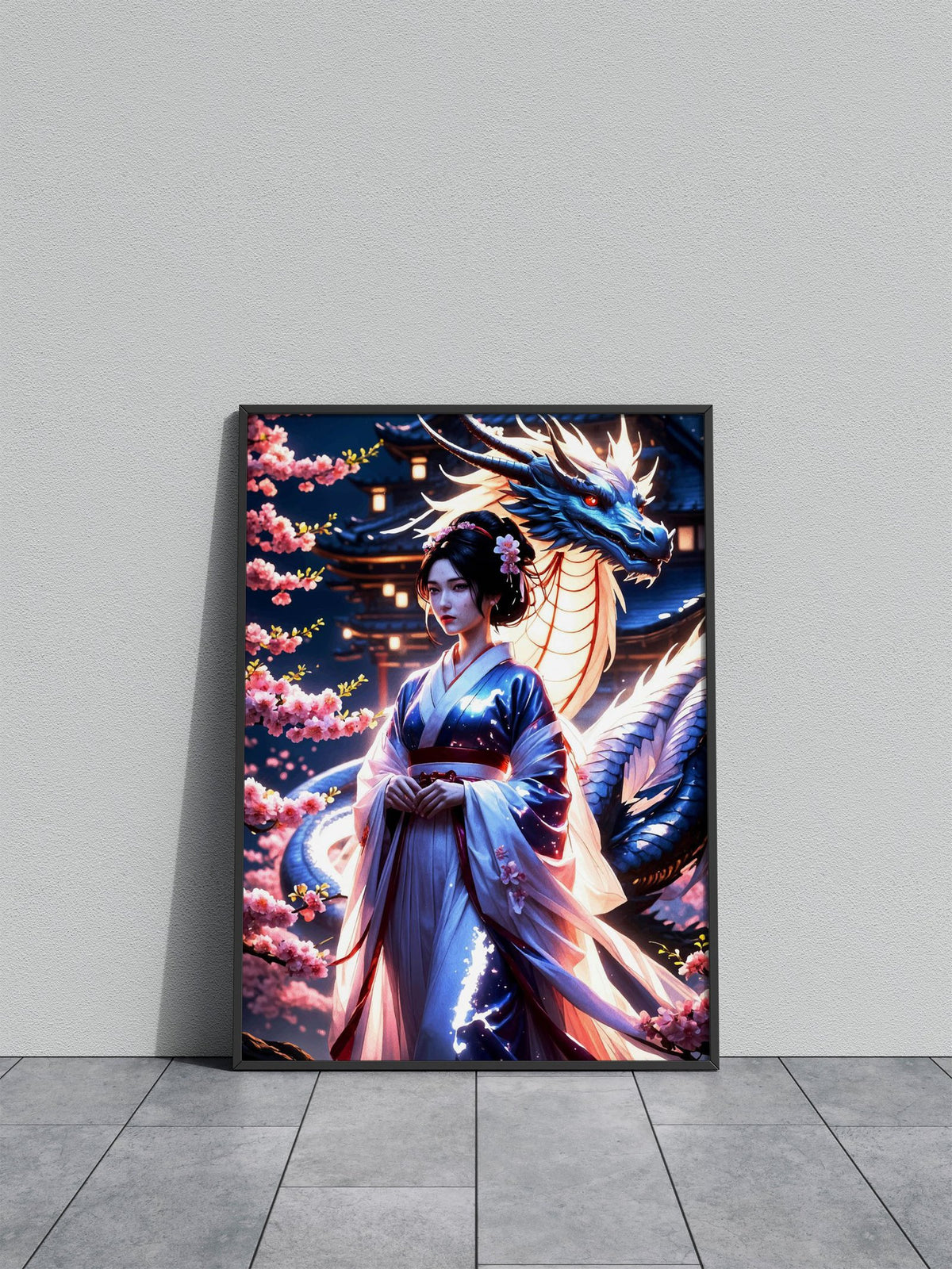 Geisha Japan Dragon Cherry Asian Style Poster | Wall Art for Home & Office | High-Quality Print - High-Quality Visual Display