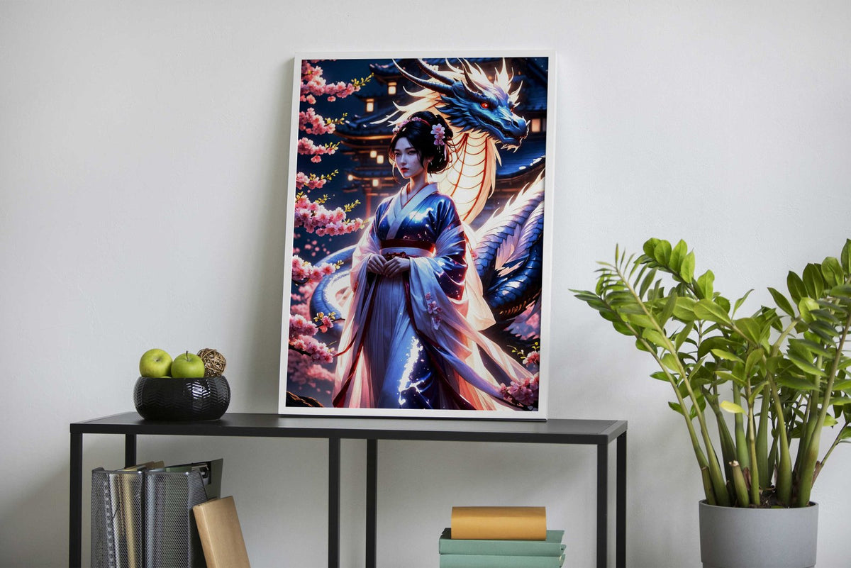 Geisha Japan Dragon Cherry Asian Style Poster | Wall Art for Home & Office | High-Quality Print - High-Quality Visual Display