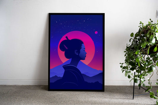 Geisha Japan Retrowave Asian Style Poster | Wall Art for Home & Office | High-Quality Print - High-Quality Visual Display